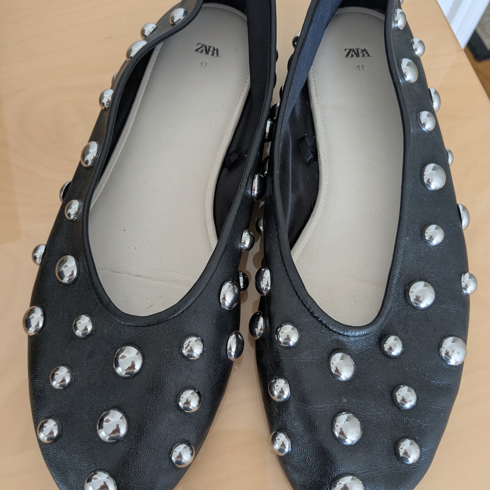 Zara Black Studded Women's Flats